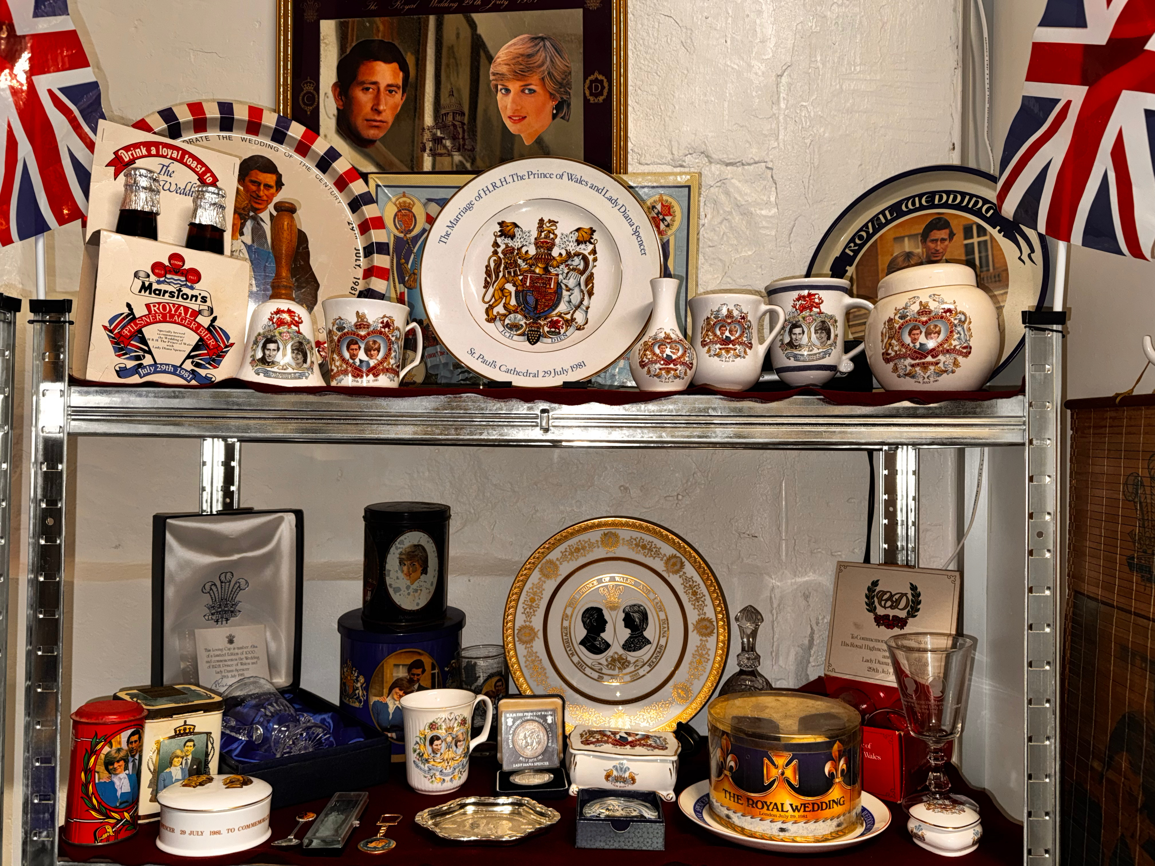 Royal memorabilia display featuring commemorative pieces